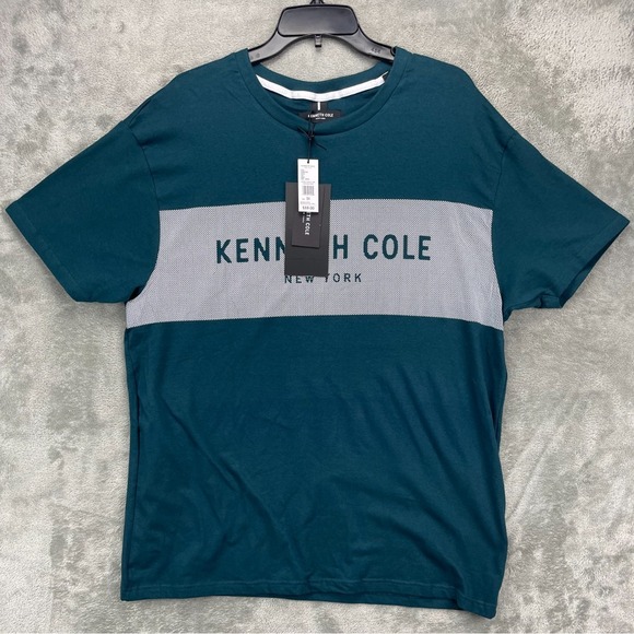 NWT Kenneth Cole Men's T-Shirt 2XL Teal Cotton Blend Short Sleeve KTXJ85TEAA3 - Picture 1 of 12